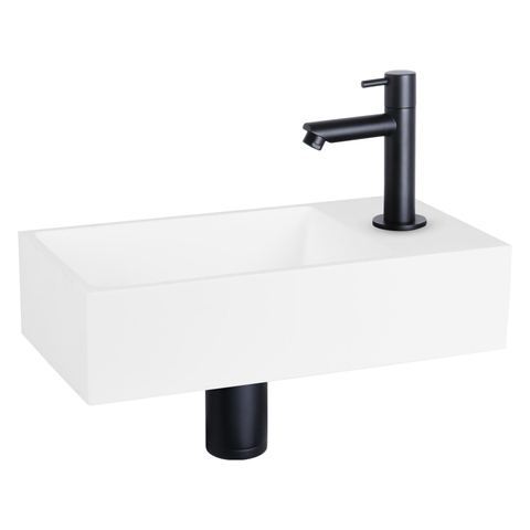 Differnz Solid fonteinset - 36x18.5x9cm - Rechthoek - 1 kraangat - recht zwart matte kraan - Solid surface Wit SHOWROOMMODEL SHOW26852
