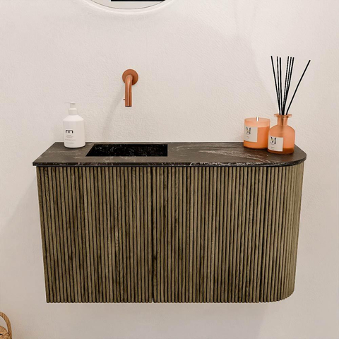 Mondiaz JOYA-DLUX 71.6cm toiletmeubel - ronding rechts kleur Dusk - Wastafel FAYE positie Links Zonder kraangat kleur Lava. SW1423244