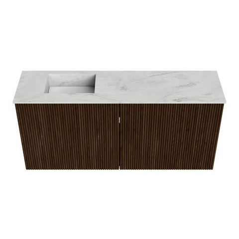 Mondiaz JOYA-DLUX 90cm meuble de salle de bains - couleur Walnut - Vasque FAYE position Gauche 1 trou de robinet couleur Opalo. SW1422576