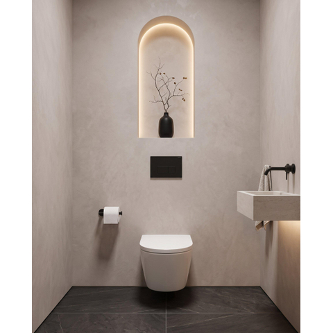 QeramiQ Dely Toiletset - 36.3x51.7cm - Geberit UP720 inbouwreservoir - rimless - diepspoel - 35mm zitting - softclose - kunststoffen bedieningsplaat mat zwart - rechthoekige knoppen - glans wit SW1428172
