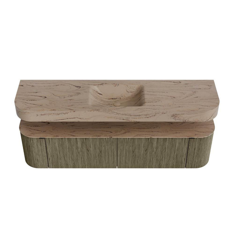 MONDIAZ THOR-DLUX 180cm meuble de salle de bains arrondi gauche + droite couleur Shadow avec 2 tiroirs et 2 portes. Vasque suspendue CLOUD Milieu 1 trou de robinet couleur Arena. SW1466152