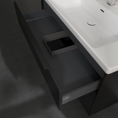 Villeroy & Boch Subway 3.0 wastafelonderkast - 100x55x45cm - met greep - 2 - softclose lades - 1 sifonuitsparing - spaanplaat - Volcano Black (zwart) SW730378