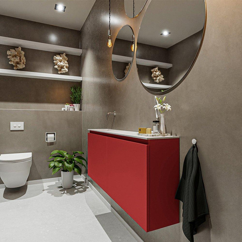 MONDIAZ TURE Toiletmeubel 120x23x50cm met 0 kraangaten 2 deuren fire mat Wastafel Eden links Solid Surface Wit SW475052
