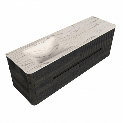 Mondiaz CIRO-DLUX Ensemble de meubles de salle de bains - 150x45x50cm - Plan vasque solid surface Nata - 1 vasque à gauche - sans trous de robinet - 4 tiroirs - Shadow SW1532596