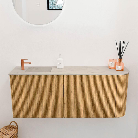 Mondiaz JOYA-DLUX Meuble de toilette 101,6cm - arrondi droit couleur Chêne - Vasque FAYE position Gauche 1 trou de robinet couleur Opalo. SW1422207