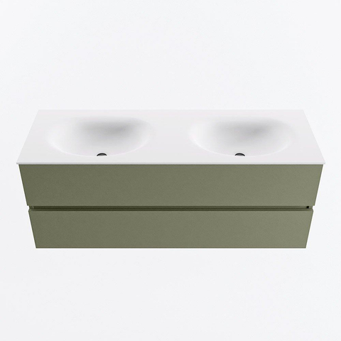 Mondiaz VICA Ensemble meuble de salle de bains - 130cm - army - 2 tiroirs - Lavabo MOON - double sans trou de robinet - couleur talc - version XL 60cm de haut SW1189287