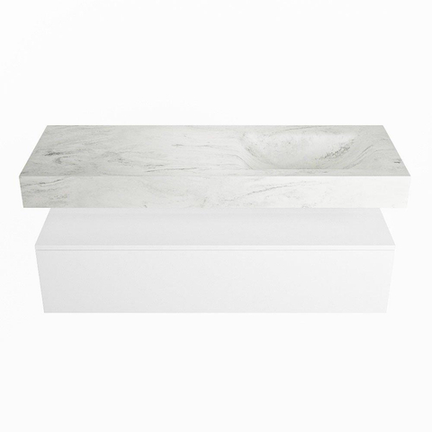 Mondiaz ALAN-DLUX Ensemble de meuble - 130cm - meuble Talc mat - 1 tiroir - Lavabo Cloud Opalo suspendu - vasque Droite - 1 trou de robinet SW806202