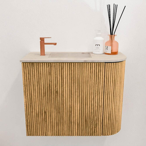 Mondiaz JOYA-DLUX Meuble de toilette 51,6cm - arrondi droit couleur Chêne - Vasque FAYE position Gauche 1 trou de robinet couleur Frappe SW1421911