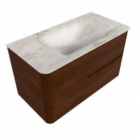 Mondiaz CIRO-DLUX Ensemble de meubles de salle de bains - 90x45x50cm - Vasque solid surface Frappe - 1 lavabo au milieu - sans trous de robinet - 2 tiroirs - Ruby SW1531294