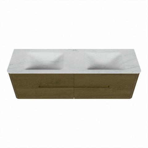 Mondiaz CIRO-DLUX Ensemble de meuble de salle de bains - 160x45x50cm - Vasque en solid surface Opalo - 2 vasques doubles - 2 trous de robinetterie - 4 tiroirs - Dusk SW1532967