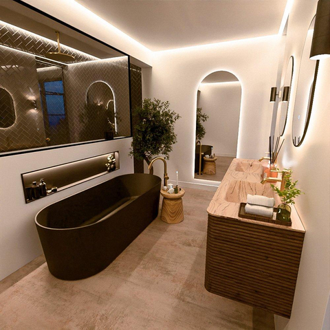 Mondiaz CIRO-DLUX Meuble de salle de bains - 170x45x50cm - Plan vasque solid surface Arena - 2 vasques Double - 2 trous de robinet - 4 tiroirs - Dusk SW1533118