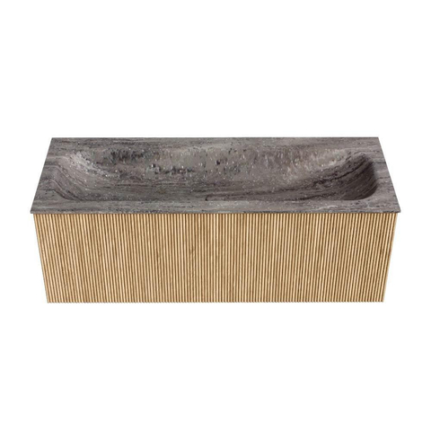 MONDIAZ KURVE-DLUX Meuble de salle de bains 120 cm couleur chêne avec 1 tiroir et 0 porte. Lavabo BIG LARGE Central 2 trous de robinet Oza. SW1432666