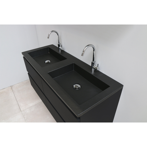 Basic Bella Meuble salle de bains avec lavabo acrylique Noir 120x55x46cm 2 trous de robinet Noir mat SW491748