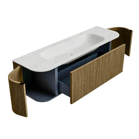 Mondiaz KURVE-DLUX Badkamermeubelset - 150x46x40cm - 1 lade - 2 deuren - wastafel solid surface - midden - zonder kraangat - Dusk SW1414935
