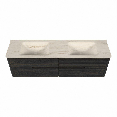 Mondiaz CIRO-DLUX Meuble de salle de bains - 170x45x50cm - Plan vasque Solid surface Meli - 2 vasques Double - sans trous de robinet - 4 tiroirs - Shadow SW1532545