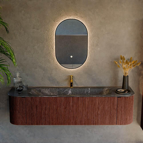 Mondiaz KURVE-DLUX Ensemble de meuble de salle de bains - 170x46x40cm - 1 tiroir - 2 portes - vasque solid surface - central - 1 trou de robinet - Ruby SW1416061
