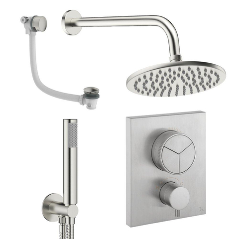 Crosswater MPRO ensemble de douche pluie encastré – douche de tête Ø 20 cm – douchette bâton – 2 leviers – vidage de baignoire – inox brossé SW1472735