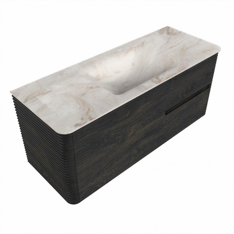 Mondiaz CIRO-DLUX Badkamermeubelset - 120x45x50cm - Solid surface wastafel Frappe - 1 wasbak Midden - 1 kraangat - 2 lades - Shadow SW1532007