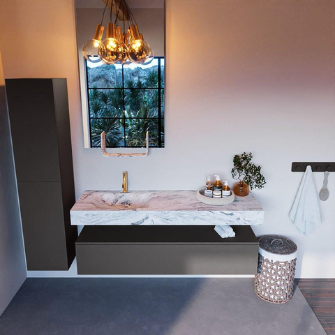 Mondiaz ALAN-DLUX Ensemble de meuble - 150cm - meuble Dark grey mat - 1 tiroir - Lavabo Cloud Glace suspendu - vasque Gauche - 1 trou de robinet SW805681