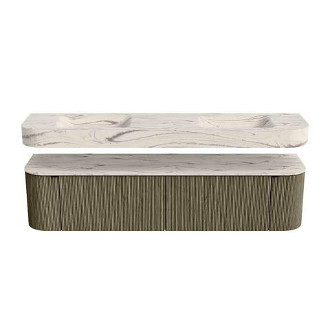MONDIAZ THOR-DLUX Meuble de salle de bains - 190cm - arrondi gauche + droite - couleur Shadow - 2 tiroirs - 2 portes - Vasque suspendue CLOUD Double 2 trous de robinet - couleur Nata SW1466785