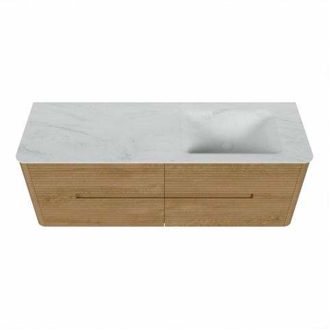 Mondiaz CIRO-DLUX Badkamermeubelset - 140x45x50cm - Solid surface wastafel Opalo - 1 wasbak Rechts - 1 kraangat - 4 lades - Oak SW1531020