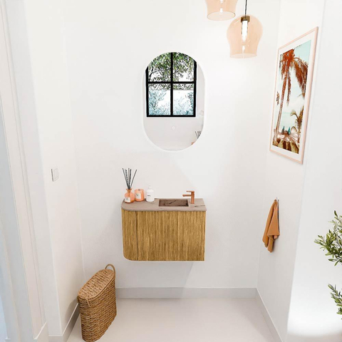 Mondiaz JOYA-DLUX 61.6cm toiletmeubel - ronding links kleur Oak - Wastafel FAYE positie Rechts 1 kraangat kleur Arena. SW1423882