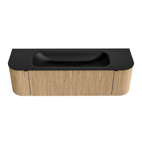 MONDIAZ KURVE Meuble de salle de bains 150 cm avec module 25 Len R couleur Chêne avec 1 tiroir et 2 portes. Lavabo BIG MEDIUM central 1 trou de robinet Urban. SW1138403