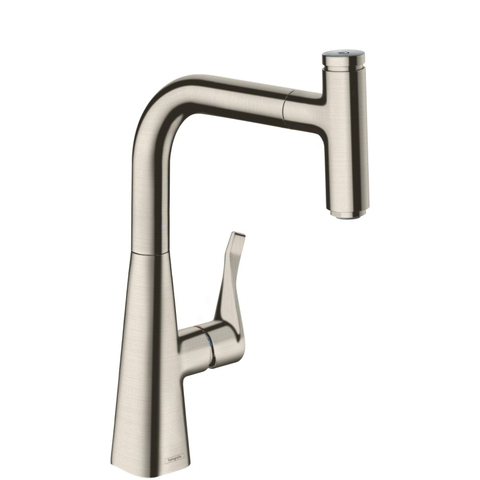 Hansgrohe Metris Select M71 - select keukenkraan - 240 met uittrekbare 150° draaibare uitloop - met select knop - voor pauzefunctie - hoogglans chroom SW95056