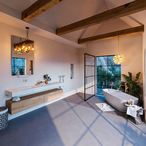Mondiaz ALAN-DLUX Ensemble de meuble - 200cm - meuble Washed Oak mat - 2 tiroirs - Lavabo Cloud Opalo suspendu - vasque Gauche - 0 trous de robinet SW809215