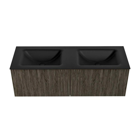 Mondiaz KURVE Badkamermeubelset - 130x46x40cm - 2 lade - wastafel solid surface - dubbel - 2 kraangaten - Shadow SW1414283