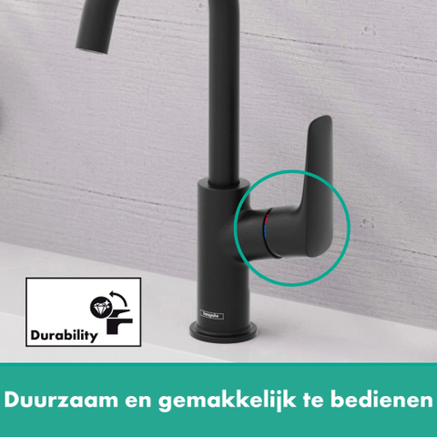 Hansgrohe Logis 1 greeps wastafelkraan - 210 draaibare uitloop - zonder afvoer - mat zwart SW918458