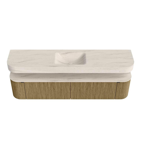 MONDIAZ THOR-DLUX 200cm meuble de salle de bains arrondi gauche + droite couleur Dusk avec 2 tiroirs et 2 portes. Vasque suspendue CLOUD Milieu 1 trou de robinet couleur Meli. SW1467716