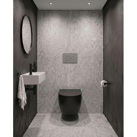 QeramiQ Dely Toiletset - 36.3x51.7cm - diepspoel - rimless - Geberit UP720 inbouwreservoir - softclose toiletzitting - bedieningsplaat licht grijs - ronde knoppen - zwart mat SW1428195