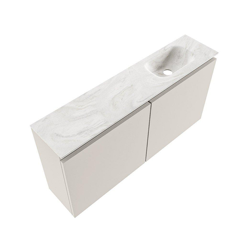 MONDIAZ TURE-DLUX meuble WC 100 cm Linen. EDEN vasque Ostra position à droite. Sans trou de robinet. SW1104958