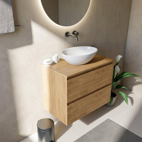 Saniclass Holz Pure Badkamermeubelset - 80x45x62cm - houten topblad - zonder kraangat - 2 lades - mat eiken natural (hout) SW1437508