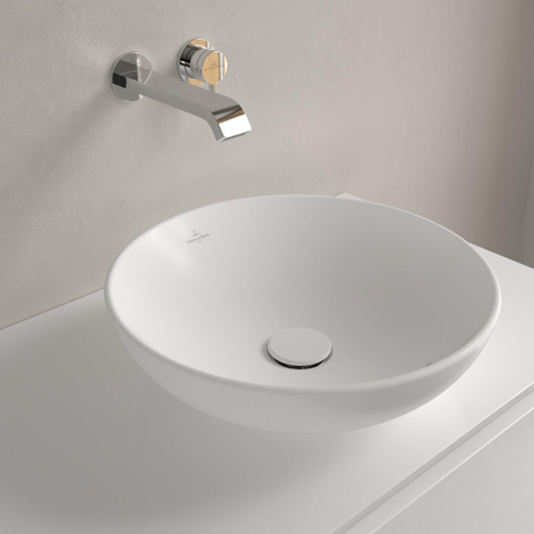 Villeroy & Boch Loop & Friends opzetwastafel - 42cm rond - met overloop CeramicPlus - Stone White (mat wit) SW644110