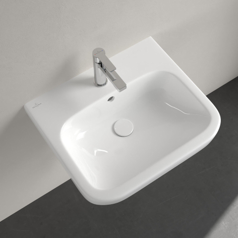 Villeroy & Boch Architectura wastafel onderzijde - geslepen - 55x47cm - met kraangat - met overloop - White Alpine (glans wit) 1025270