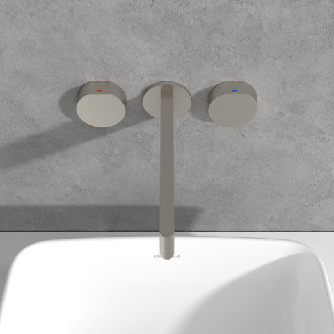 Villeroy & Boch Dawn wastafeluitloop set - zonder pop up - wandmontage afbouwdeel - Brushed Nickel (rvs) SW974339