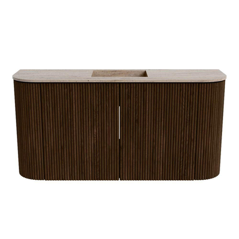 Mondiaz JOYA-DLUX 83.2cm meuble de toilette - arrondis gauche et droite couleur Noyer - Lavabo FAYE position Milieu 1 trou de robinet couleur Saba. SW1424695