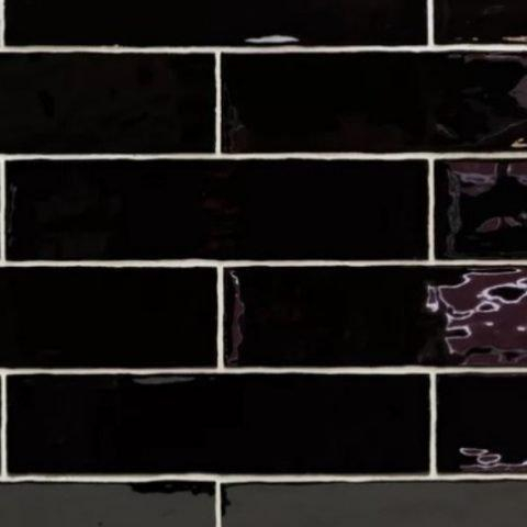 Terravito Pavero wandtegel - 7.5x30cm - 8.6mm - rechthoek - glans black (zwart) SW359808