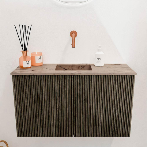 Mondiaz JOYA-DLUX Meuble de salle de bains 70cm - couleur Shadow - Vasque FAYE position Milieu Sans trou de robinet couleur Arena SW1424801