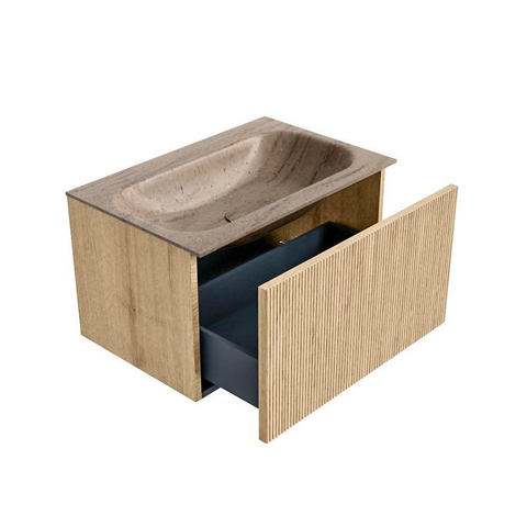 MONDIAZ KURVE-DLUX Meuble de salle de bains 70cm couleur Oak avec 1 tiroir et 0 porte. Lavabo BIG SMALL Central sans trou de robinet Saba. SW1433046