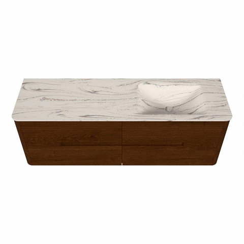 Mondiaz CIRO-DLUX Meuble de salle de bains - 150x45x50cm - Plan-vasque solid surface Nata - 1 vasque à droite - 1 trou de robinetterie - 4 tiroirs - Ruby SW1532054