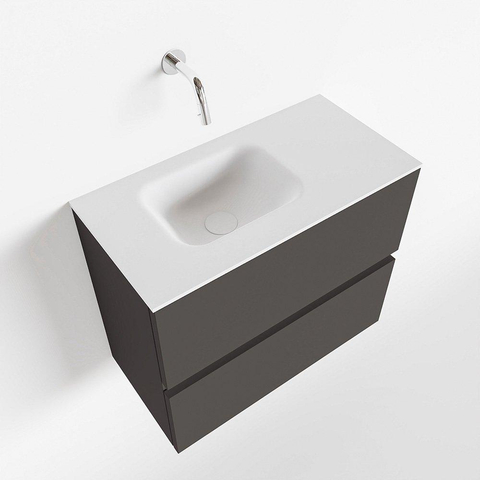 MONDIAZ ADA Toiletmeubel 60x30x50cm met 0 kraangaten 2 lades dark grey mat Wastafel Lex links Solid Surface Wit SW472546