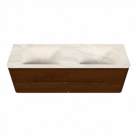 Mondiaz CIRO-DLUX Meuble de salle de bains - 150x45x50cm - Plan vasque en solid surface Ostra - 2 vasques Double - sans trous de robinetterie - 4 tiroirs - Ruby SW1531857