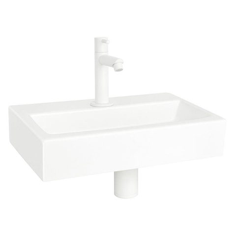 QeramiQ Fuente fonteinset – 38x24x7 cm – keramiek wit glans – kraangat midden – mat witte kraan – zonder frame SW1419169