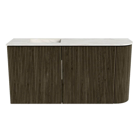 Mondiaz JOYA-DLUX Meuble de salle de bains 81,6cm - arrondi droite couleur Shadow - Vasque FAYE position Gauche 1 trou de robinet couleur Ostra SW1423041