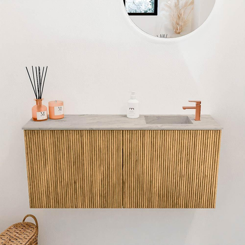Mondiaz JOYA-DLUX 90cm meuble de salle de bains - couleur Oak - Vasque FAYE position Droite 1 trou de robinet couleur Glace. SW1421959