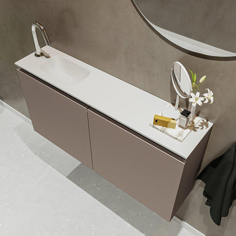 MONDIAZ TURE Toiletmeubel 100x23x50cm met 1 kraangaten 2 deuren smoke mat Wastafel Eden links Solid Surface Wit SW474966