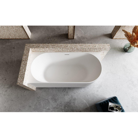 ZEZA Blend baignoire semi-îlot d'angle - nervuré - gauche - 170x80x58cm - avec vidage - acrylique - blanc mat SW962842